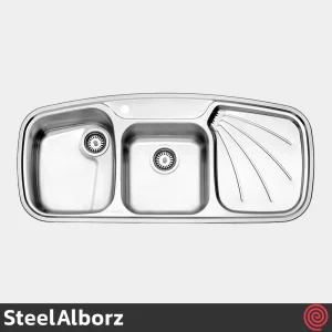 سینک ظرفشویی استیل البرز مدل SteelAlborz 614/52 | دو لگنه فانتزی توکار