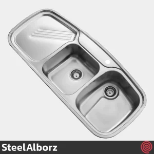 سینک ظرفشویی استیل البرز مدل SteelAlborz 614/52 New | دو لگنه فانتزی توکار