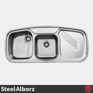 سینک ظرفشویی استیل البرز مدل SteelAlborz 614/52 New | دو لگنه فانتزی توکار