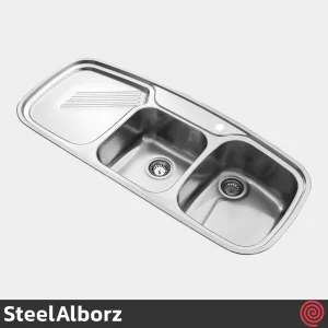 سینک ظرفشویی استیل البرز مدل SteelAlborz 614/52 New | دو لگنه فانتزی توکار