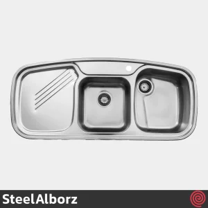 سینک ظرفشویی استیل البرز مدل SteelAlborz 614/52 New | دو لگنه فانتزی توکار