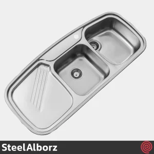 سینک ظرفشویی استیل البرز مدل SteelAlborz 614/52 New | دو لگنه فانتزی توکار
