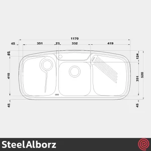 سینک ظرفشویی استیل البرز مدل SteelAlborz 614/52 | دو لگنه فانتزی توکار