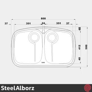 سینک ظرفشویی استیل البرز مدل SteelAlborz 628/50 | دو لگنه فانتزی توکار