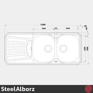 سینک ظرفشویی استیل البرز مدل SteelAlborz 725/50 | دو لگنه فانتزی توکار