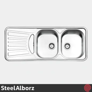 سینک ظرفشویی استیل البرز مدل SteelAlborz 725/50 | دو لگنه فانتزی توکار