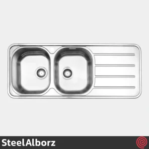 سینک ظرفشویی استیل البرز مدل SteelAlborz 726/50 | دو لگنه فانتزی توکار