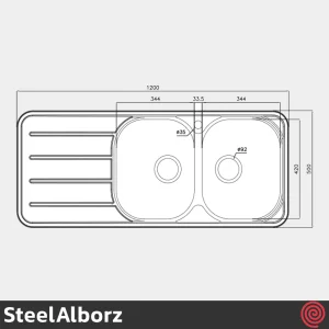 سینک ظرفشویی استیل البرز مدل SteelAlborz 726/50 | دو لگنه فانتزی توکار