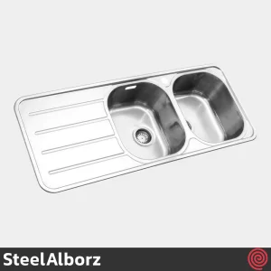سینک ظرفشویی استیل البرز مدل SteelAlborz 726/50 | دو لگنه فانتزی توکار