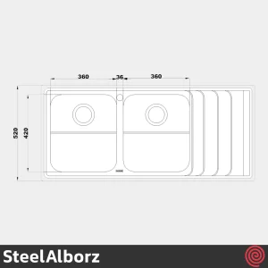 سینک ظرفشویی استیل البرز مدل SteelAlborz 734/52 | دو لگنه فانتزی توکار