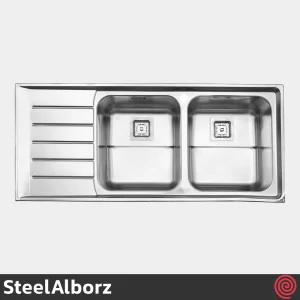 سینک ظرفشویی استیل البرز مدل SteelAlborz 735/52 | دو لگنه فانتزی توکار