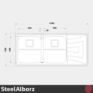 سینک ظرفشویی استیل البرز مدل SteelAlborz 736/52 | دو لگنه فانتزی توکار
