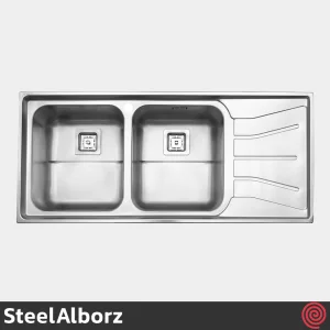 سینک ظرفشویی استیل البرز مدل SteelAlborz 737/52 | دو لگنه فانتزی توکار