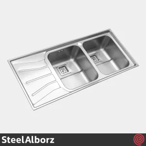 سینک ظرفشویی استیل البرز مدل SteelAlborz 737/52 | دو لگنه فانتزی توکار