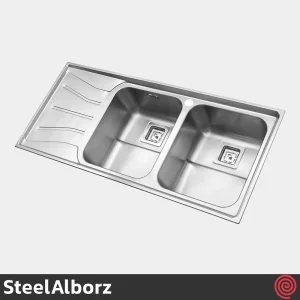 سینک ظرفشویی استیل البرز مدل SteelAlborz 737/52 | دو لگنه فانتزی توکار