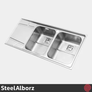 سینک ظرفشویی استیل البرز مدل SteelAlborz 738/52 | دو لگنه فانتزی توکار