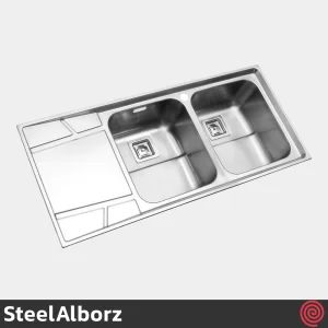 سینک ظرفشویی استیل البرز مدل SteelAlborz 738/52 | دو لگنه فانتزی توکار