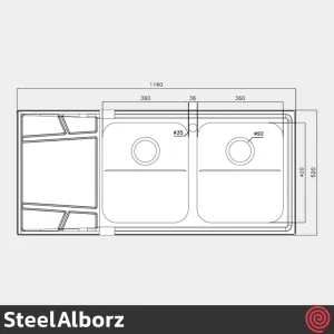 سینک ظرفشویی استیل البرز مدل SteelAlborz 738/52 | دو لگنه فانتزی توکار
