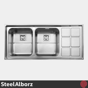 سینک ظرفشویی استیل البرز مدل SteelAlborz 761/52 | دو لگنه فانتزی توکار