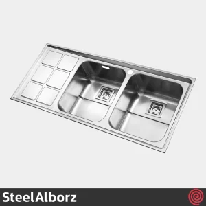 سینک ظرفشویی استیل البرز مدل SteelAlborz 761/52 | دو لگنه فانتزی توکار