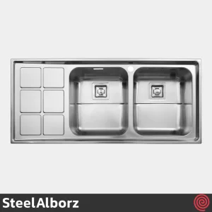 سینک ظرفشویی استیل البرز مدل SteelAlborz 761/52 | دو لگنه فانتزی توکار