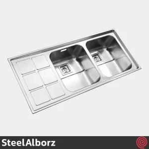 سینک ظرفشویی استیل البرز مدل SteelAlborz 761/52 | دو لگنه فانتزی توکار