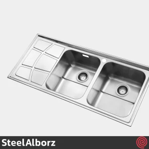 سینک ظرفشویی استیل البرز مدل SteelAlborz 762/52 | دو لگنه فانتزی توکار
