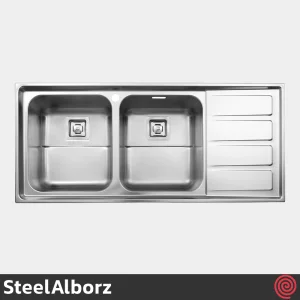 سینک ظرفشویی استیل البرز مدل SteelAlborz 764/52 | دو لگنه فانتزی توکار