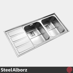 سینک ظرفشویی استیل البرز مدل SteelAlborz 764/52 | دو لگنه فانتزی توکار