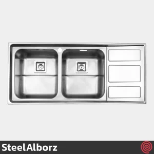 سینک ظرفشویی استیل البرز مدل SteelAlborz 765/52 | دو لگنه فانتزی توکار