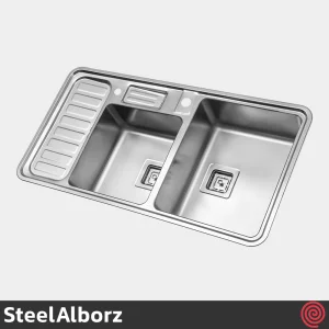 سینک ظرفشویی استیل البرز مدل SteelAlborz 852/52 | دو لگنه باکسی توکار