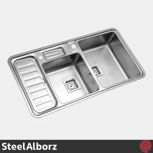 سینک ظرفشویی استیل البرز مدل SteelAlborz 852/52 | دو لگنه باکسی توکار