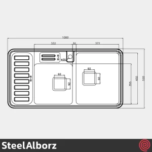 سینک ظرفشویی استیل البرز مدل SteelAlborz 852/52 | دو لگنه باکسی توکار