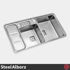 سینک ظرفشویی استیل البرز مدل SteelAlborz 853/52 | دو لگنه باکسی توکار