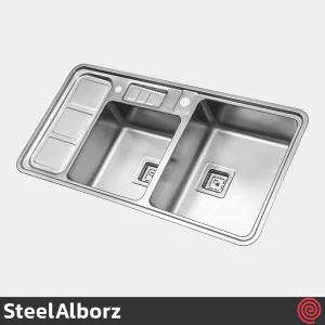 سینک ظرفشویی استیل البرز مدل SteelAlborz 853/52 | دو لگنه باکسی توکار