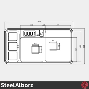 سینک ظرفشویی استیل البرز مدل SteelAlborz 853/52 | دو لگنه باکسی توکار