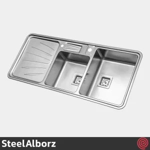سینک ظرفشویی استیل البرز مدل SteelAlborz 854/52 | دو لگنه باکسی توکار