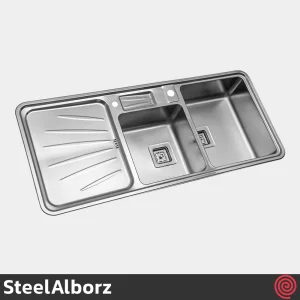 سینک ظرفشویی استیل البرز مدل SteelAlborz 854/52 | دو لگنه باکسی توکار