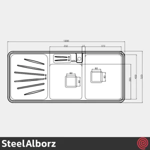 سینک ظرفشویی استیل البرز مدل SteelAlborz 854/52 | دو لگنه باکسی توکار