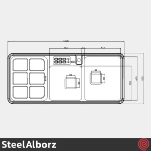 سینک ظرفشویی استیل البرز مدل SteelAlborz 855/52 | دو لگنه باکسی توکار
