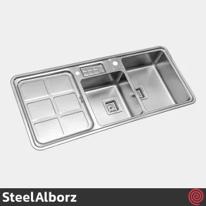 سینک ظرفشویی استیل البرز مدل SteelAlborz 855/52 | دو لگنه باکسی توکار