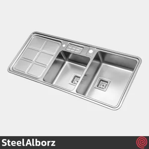 سینک ظرفشویی استیل البرز مدل SteelAlborz 855/52 | دو لگنه باکسی توکار