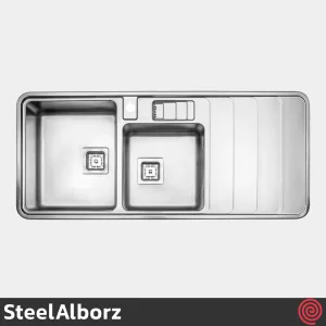 سینک ظرفشویی استیل البرز مدل SteelAlborz 856/52 | دو لگنه باکسی توکار