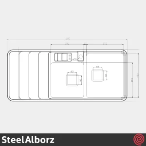 سینک ظرفشویی استیل البرز مدل SteelAlborz 856/52 | دو لگنه باکسی توکار