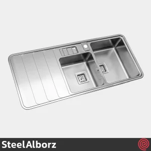 سینک ظرفشویی استیل البرز مدل SteelAlborz 856/52 | دو لگنه باکسی توکار