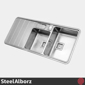 سینک ظرفشویی استیل البرز مدل SteelAlborz 856/52 | دو لگنه باکسی توکار