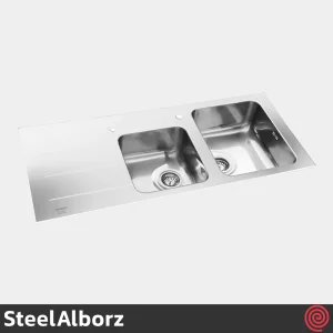 سینک ظرفشویی استیل البرز مدل SteelAlborz Crystal | دو لگنه کریستال توکار با رنگ سفید