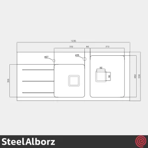 سینک ظرفشویی استیل البرز مدل SteelAlborz Crystal | دو لگنه کریستال توکار با رنگ مشکی