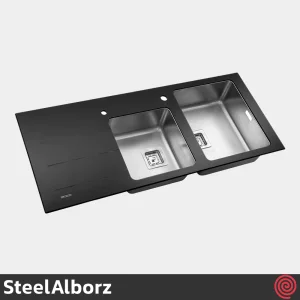 سینک ظرفشویی استیل البرز مدل SteelAlborz Crystal | دو لگنه کریستال توکار با رنگ مشکی
