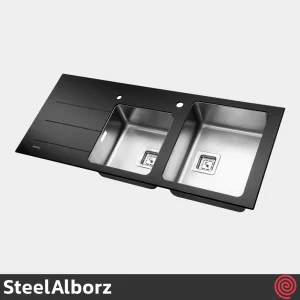 سینک ظرفشویی استیل البرز مدل SteelAlborz Crystal | دو لگنه کریستال توکار با رنگ مشکی